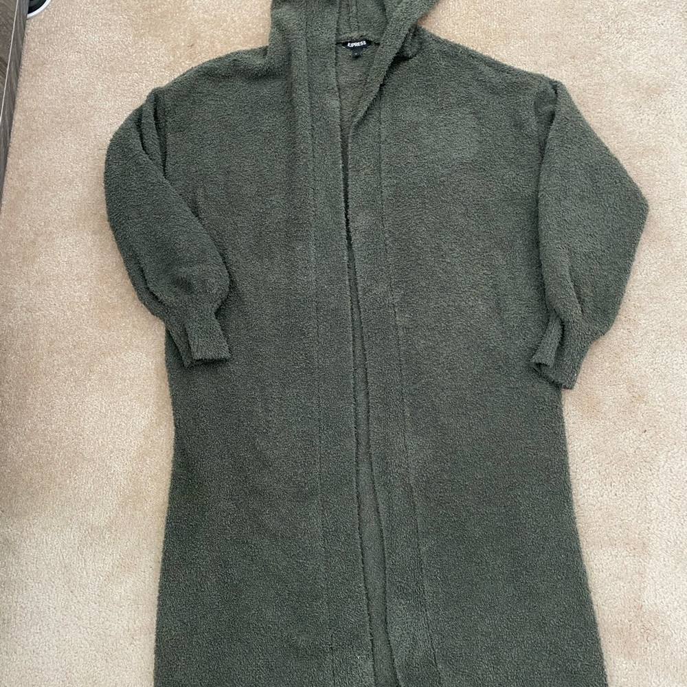 Cozy Green Hooded Women's long sweater from Express